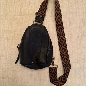 Jessica Simpson Black Crossbody with Patterned Strap